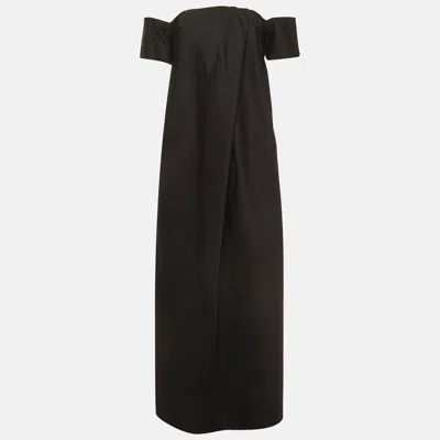 Pre-owned Magda Butrym Black Wool Blend Off Shoulder Maxi Dress S