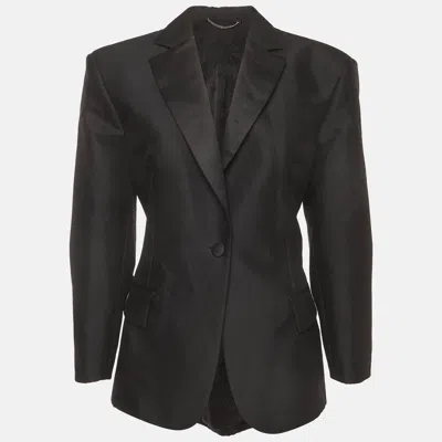 Pre-owned Magda Butrym Black Wool Blend Satin Trim Single Breasted Blazer S