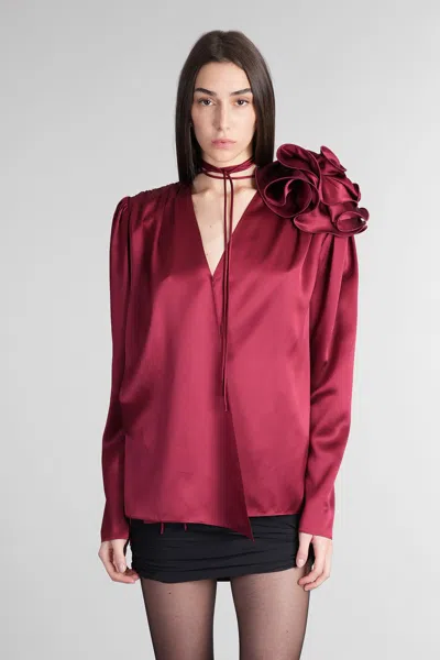 Magda Butrym Satin Blouse W/ Rose Detail In Red