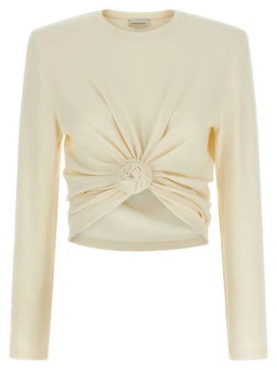 Magda Butrym Knotted Longsleeve Jersey Blouse In Cream In Neutral