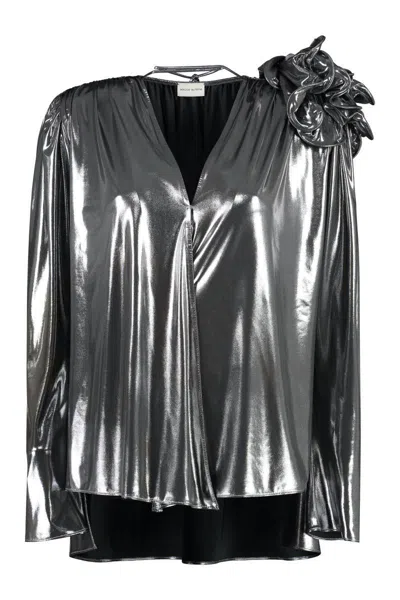 Magda Butrym Blouse With Ruffles In Silver