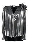 Magda Butrym Jersey Blouse With Rose Applique In Metallic