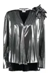 Magda Butrym Jersey Blouse With Rose Applique In Metallic