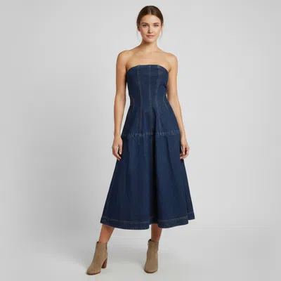 Pre-owned Magda Butrym Blue Denim Flared Strapless Midi Dress S