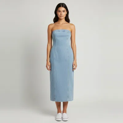 Pre-owned Magda Butrym Blue Denim Strapless Midi Dress S