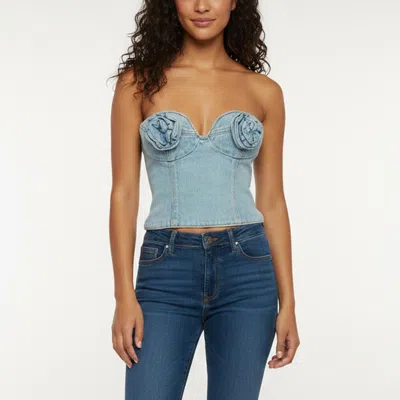 Pre-owned Magda Butrym Blue Floral Appliqué Denim Corset Top S