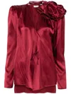 Magda Butrym Satin Blouse W/ Rose Detail In Rot