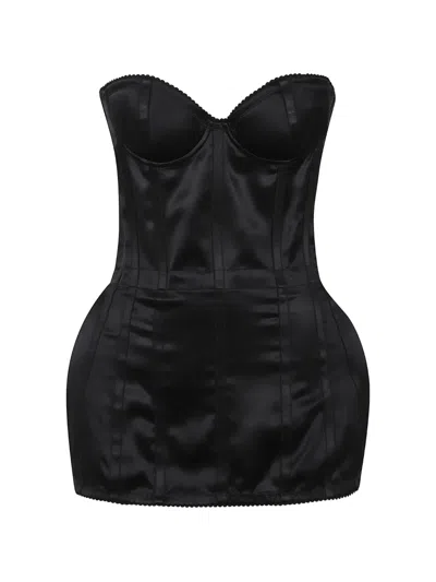 Magda Butrym Boned Satin Corset Top In Black