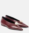 Magda Butrym Pearl-embellished Leather Ballet Flats In Bordeaux