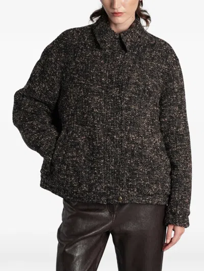 Magda Butrym Tweed Collared Cropped Jacket In Purple