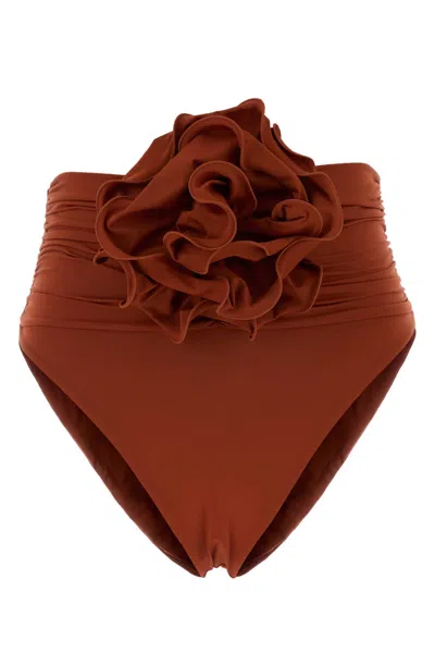 Magda Butrym Brick Stretch Nylon Bikini Bottom In Brown