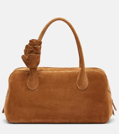 Magda Butrym Brigitte Small Floral-appliqué Suede Tote Bag In Brown