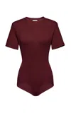 Magda Butrym Broad-shouldered Stretch-cotton Bodysuit In Burgundy