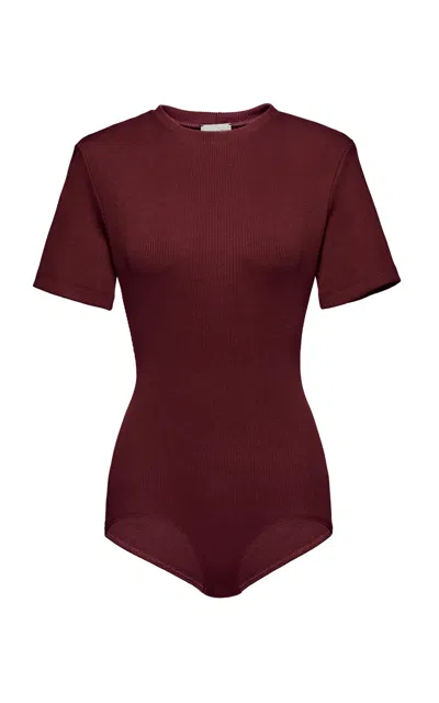 Magda Butrym Broad-shouldered Stretch-cotton Bodysuit In Burgundy
