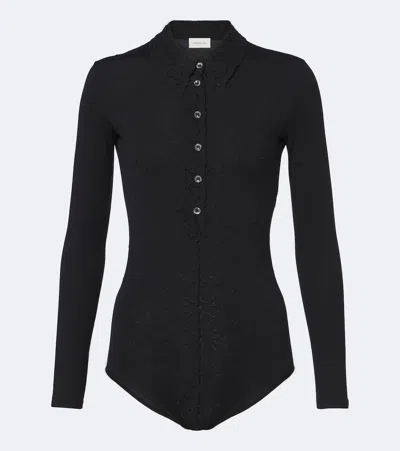 Magda Butrym Broderie Anglaise Jersey Bodysuit In Black