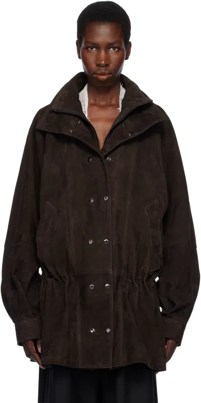 MAGDA BUTRYM BROWN CINCHED LEATHER JACKET
