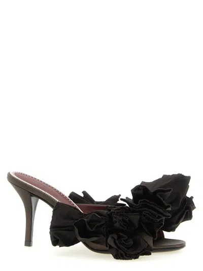 Magda Butrym Three-dimensional Floral Taffeta Heel Sandal In Black