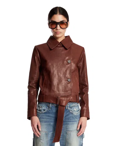 Magda Butrym Brown Leather Jacket In Brown Marrone   #3d322d