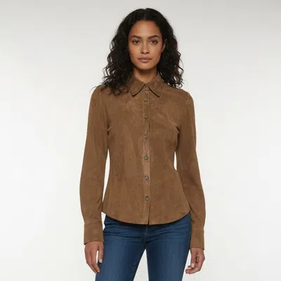 Pre-owned Magda Butrym Brown Leather Suede Long Sleeve Shirt S