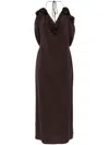Magda Butrym Draped Cowl Neck Midi Dress In Brown