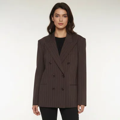 Pre-owned Magda Butrym Brown Pinstripe Wool Blend Double Breasted Blazer S