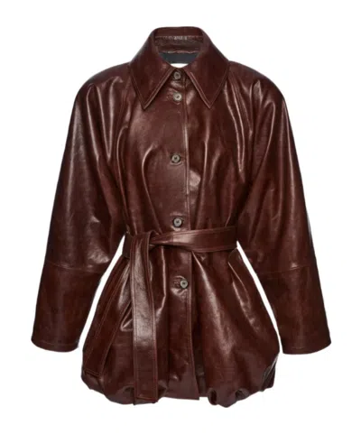 Magda Butrym Bubble Hemline Leather Jacket In Brown