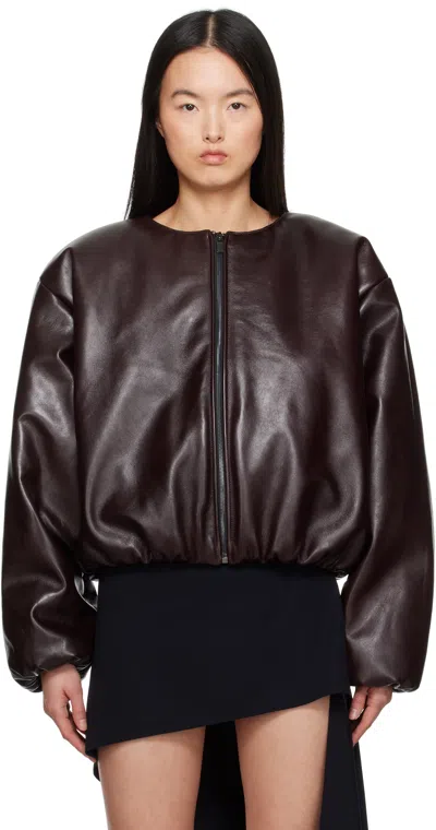 Magda Butrym Burgundy Collarless Puffer Leather Jacket In Bordeaux