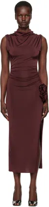 Magda Butrym Burgundy Draped High Neck Midi Dress In Bordeaux