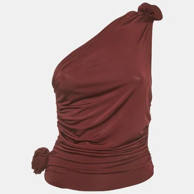 Pre-owned Magda Butrym Burgundy Jersey One-shoulder Ruched Top M