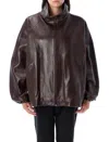 Magda Butrym Leather Jacket Elasticated Cuffs In Brown