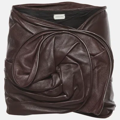 Pre-owned Magda Butrym Burgundy Leather Floral Draped Mini Skirt S