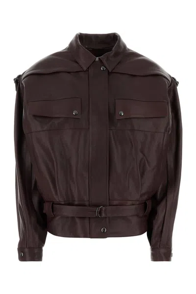 Magda Butrym Burgundy Leather Oversize Jacket In Brown