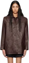 Magda Butrym Burgundy Oversized Button Up Leather Jacket In Bordeaux