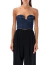 Magda Butrym Cropped Cotton Denim Corset Top In Navy