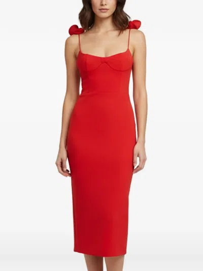 Pre-owned Magda Butrym Bustier Floral-detail Midi Dress In Red