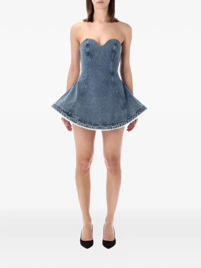 Magda Butrym Denim Bustier Dress Fitted Bodice Flared In Blue