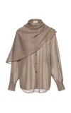 Magda Butrym Button Down Scarf Silk Top In Brown