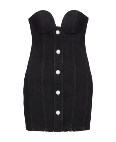 Magda Butrym Buttons Open And Close Cotton Denim Tight Dress In Black