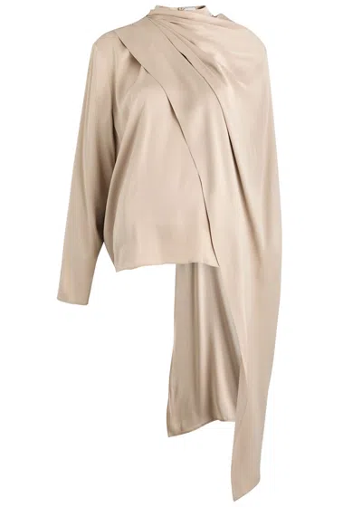 Magda Butrym Cape-effect Silk Blouse In Beige