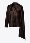 Magda Butrym Shawl Effect Silk Shirt In Brown