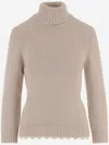 Magda Butrym Cashmere Sweater With High Neck And Wavy Hem In Neutral