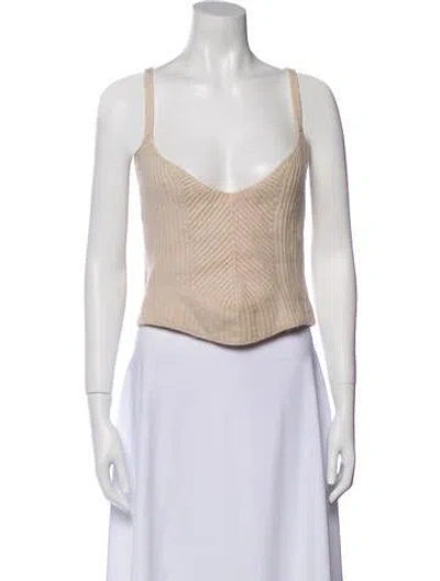 Pre-owned Magda Butrym Cashmere V-neck Crop Top In White
