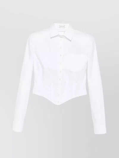 Magda Butrym Casual Corset-style Long Sleeve Top With Chest Pocket In White