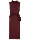 Magda Butrym Burgundy Draped High Neck Midi Dress In Cherry