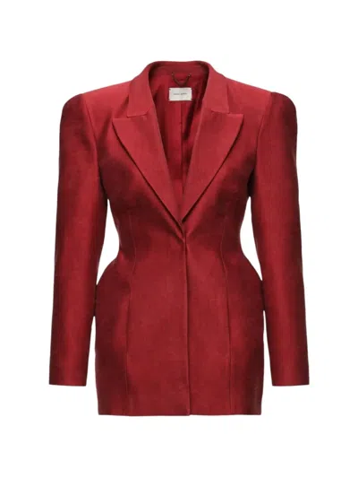 Magda Butrym Cinched-waist Peak-lapel Blazer In Burgundy