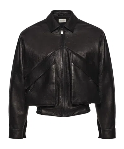 Magda Butrym Classic Collar Vintage Leather Jacket In Black In Brown