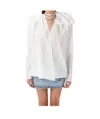 Magda Butrym Satin Blouse With Padded Shoulders And Draped Detail In White