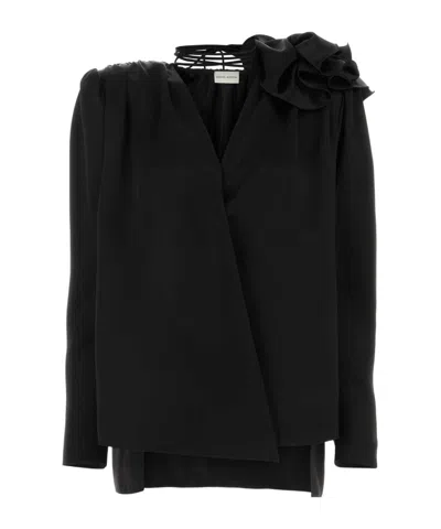 MAGDA BUTRYM MAGDA BUTRYM CLASSIC SHIRRED FLOWER BLOUSE