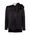 Magda Butrym Draped Floral V-neck Blouse In Black