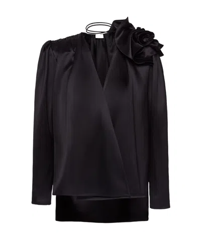 Magda Butrym Detachable Floral-appliqué Silk Blouse In Black
